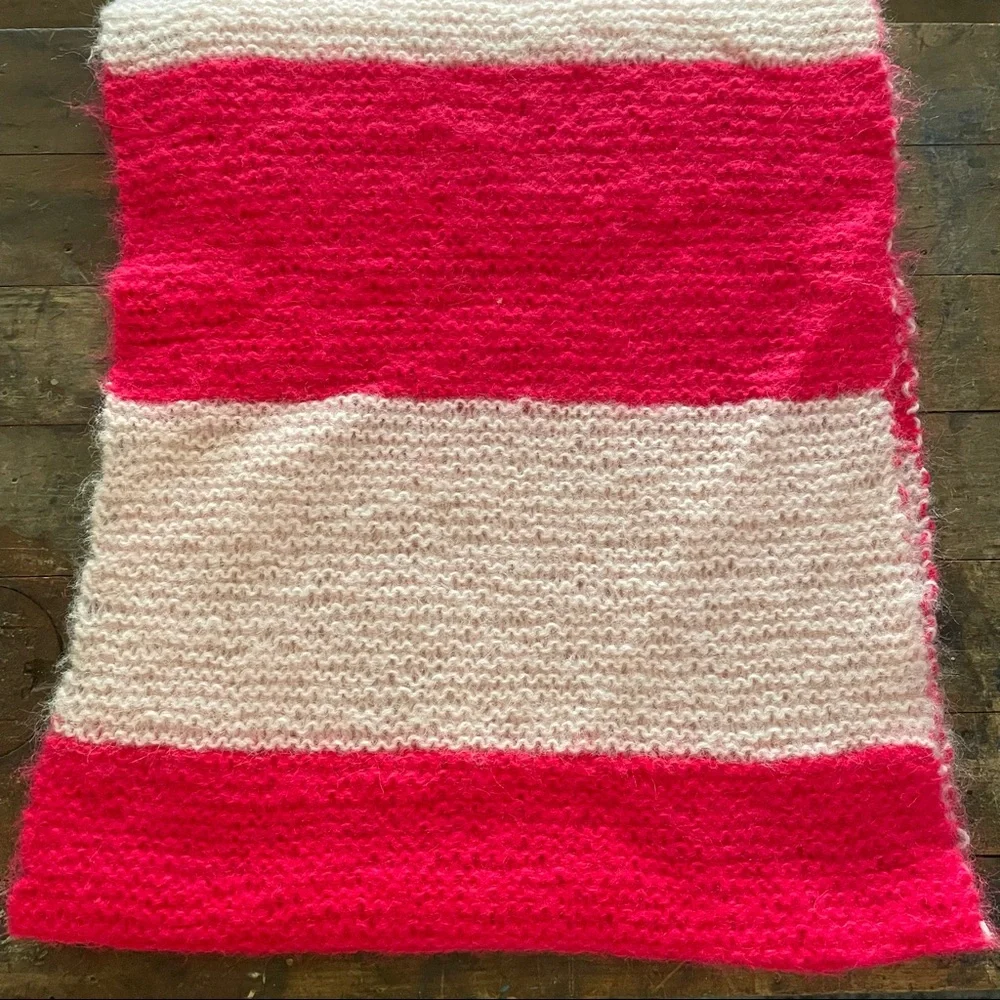 Barbie core knit striped scarf Neon pink and baby pink tassel